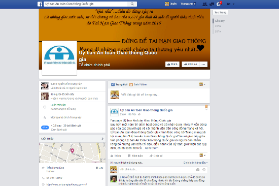 Giao diện Trang facebook của Ủy ban ATGT Quốc gia