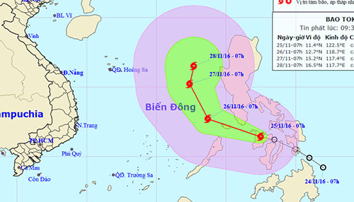 Hướng đi của bão Tokage trên biển Đông. Ảnh: NCHMF.