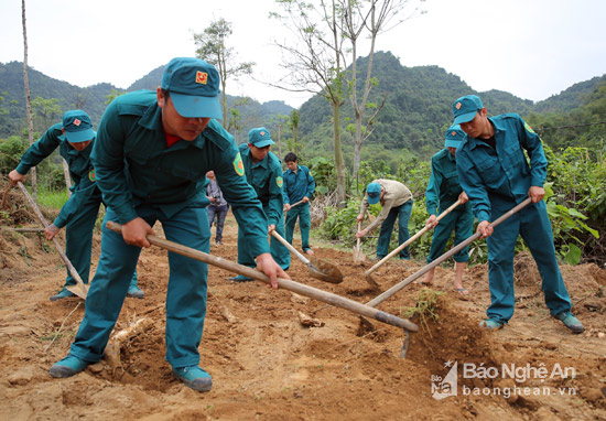 Có hơn 300 chiến sỹ dân quân tự vệ tham gia mở đường cho dân. Ảnh: Hồ Phương