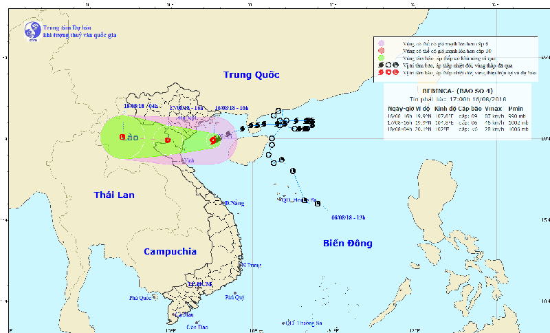Dự báo đường đi của bão số 4